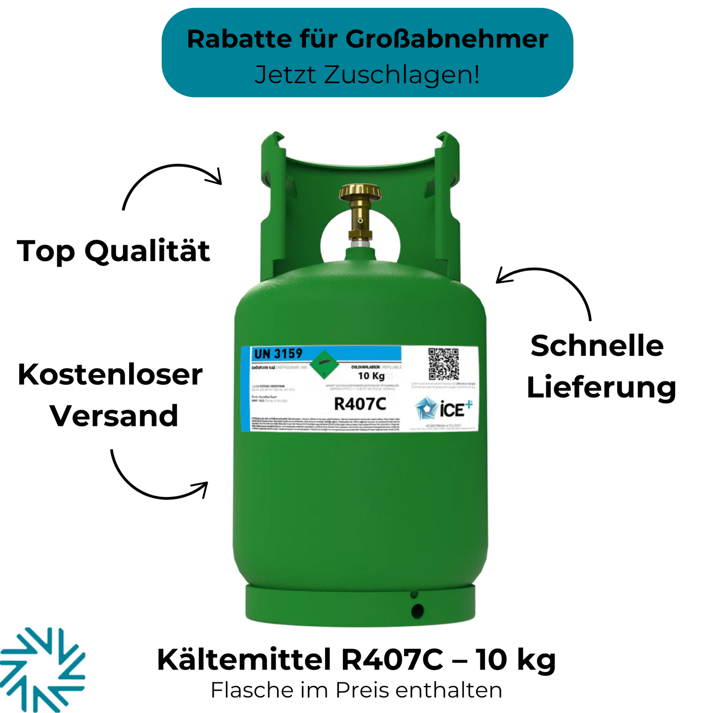R407C Klimagas Kältemittel Füllgewicht 10 Kg Aufladbarem Zylinder 1/4 Anschluss