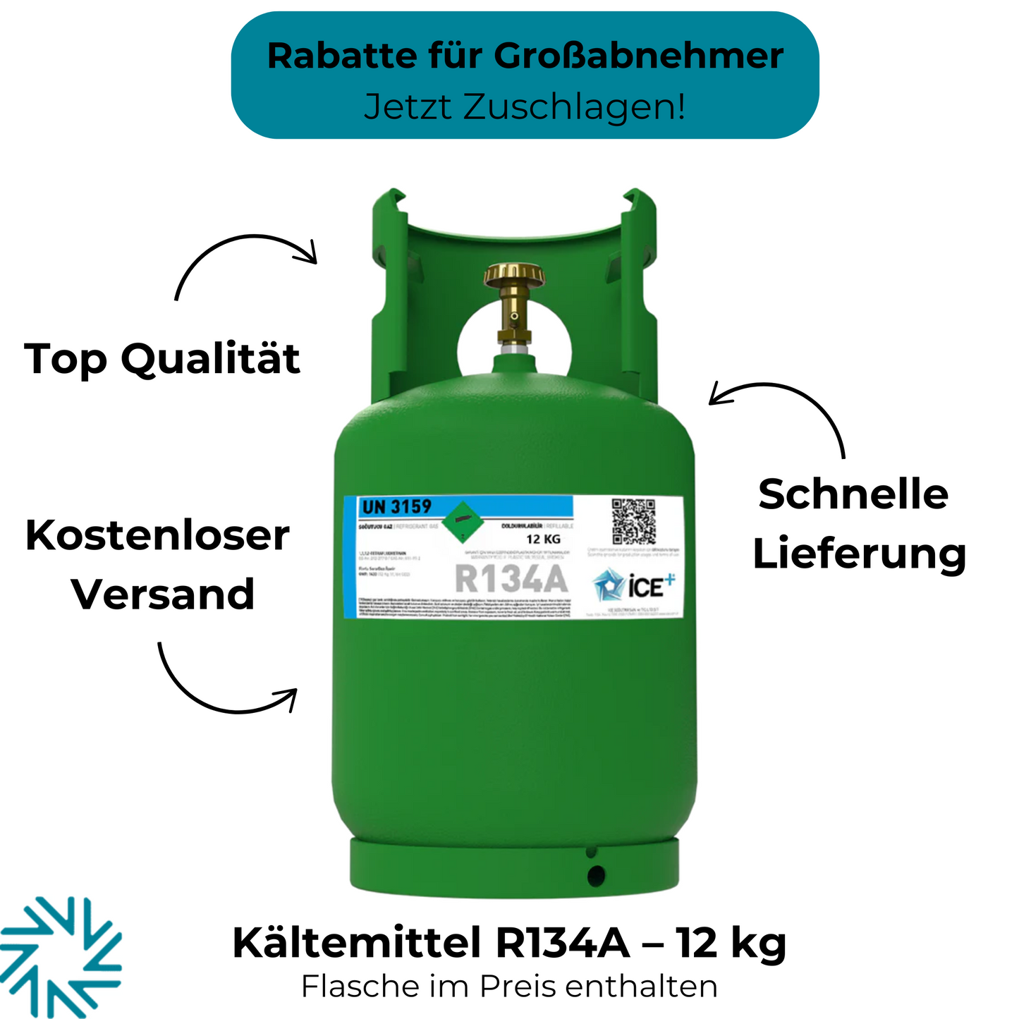R134A Klimagas Kältemittel Füllgewicht  12 Kg Aufladbarem  Zylinder  1/4 Anschluss