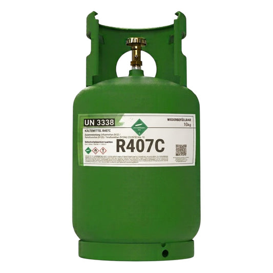 R407C Kältemittel 10 kg kaufen – aufladbarer Zylinder mit 1/4 Anschluss, Pfand inklusive, R22-Ersatz für Klimaanlagen und Wärmepumpen