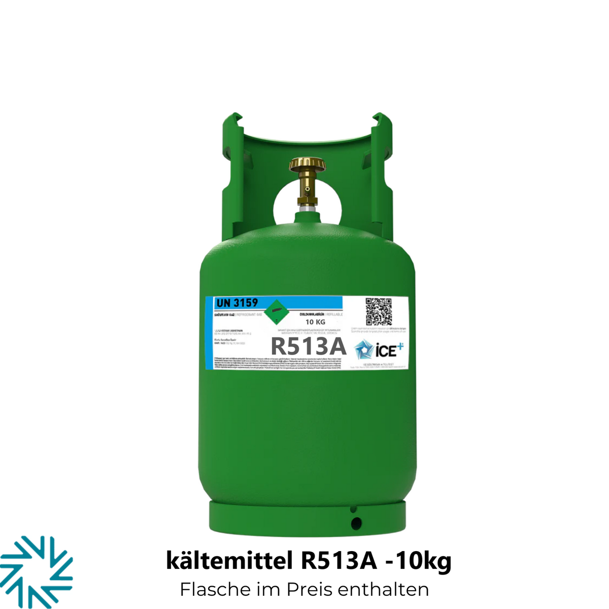 R513A Kältemittel 10 kg Flasche mit 1/4 Zoll-Anschluss – Aufladbarer Zylinder